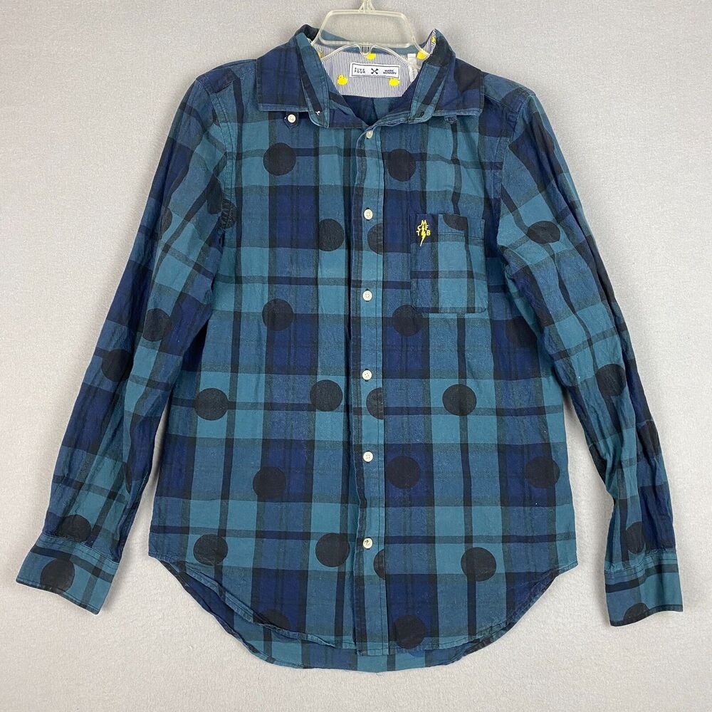 Five Four Mark McNairy Mens Medium Button Down Shirt Black Green Plaid Casual
